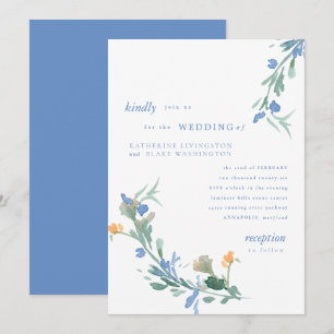 Blaue Wildblumen Farbige Hochzeit Einladung