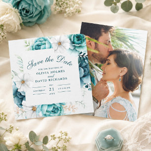 Blaue Wildblumen-Foto-Save-the-Date-Karte Save The Date