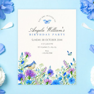 Blaue Wildblumen Geburtstag Einladung