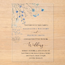 blaue Wildblumen Hochzeit Acryleinladungen