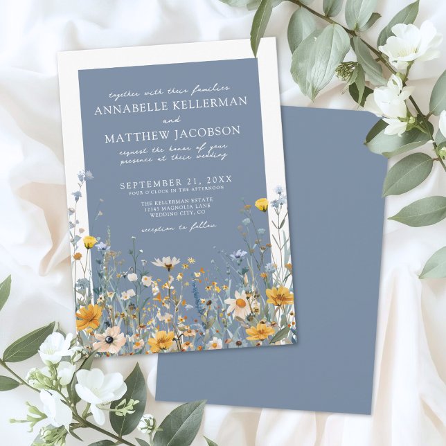 Blaue Wildblumen Hochzeit Blumenstrauß Einladung (Blue Wildflower Floral Wedding Invitation)