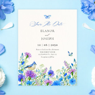 Blaue Wildblumen-Hochzeit Save The Date