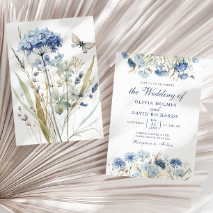 Blaue Wildblumen-Hochzeitseinladungskarte Einladung