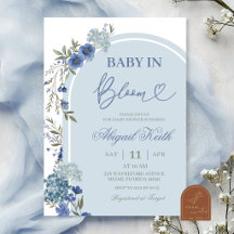 Blaue Wildblumen-Hortensien-Baby-Shower-Einladung