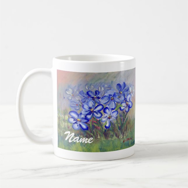 Blaue Wildblumen in einer Feld-feine Kunst-Malerei Tasse (Links)