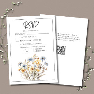 Blaue Wildblumen Moderne Elegante Hochzeit RSVP Karte