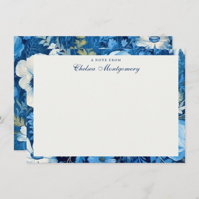 Blaue Wildblumen Ölmalerei Personalisiert Mitteilungskarte (Vorne/Hinten)