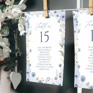 Blaue Wildblumen-Rand-Tischnummer-Sitzplan Einladung