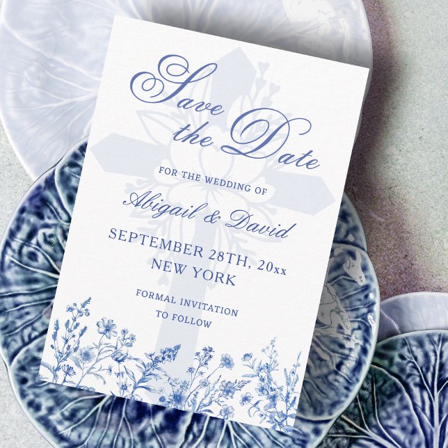 Blaue Wildblumen Religiöse Hochzeit Termin vormerk Save The Date (Von Creator hochgeladen)