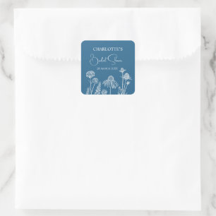 Blaue Wildblumen Skizzierte Blumen Quadratischer Aufkleber
