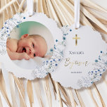 Blaue Wildblumen Taufe Ornament Karte<br><div class="desc">Taufpapier</div>