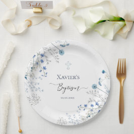 Blaue Wildblumen Taufe Pappteller