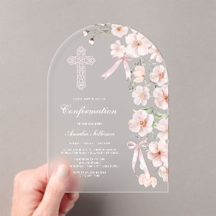 Blaue Wildblumen und Bögen Arch Konfirmation Acryleinladungen