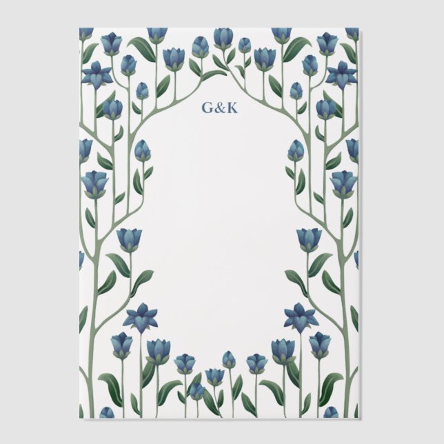 Blaue Wildblumen Vintage Blumenrahmen Monogramm (Vorderseite)