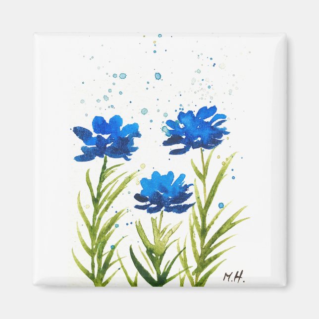Blaue Wildblumen Wasserfarbe gürtnisch chic Magnet (Vorne)