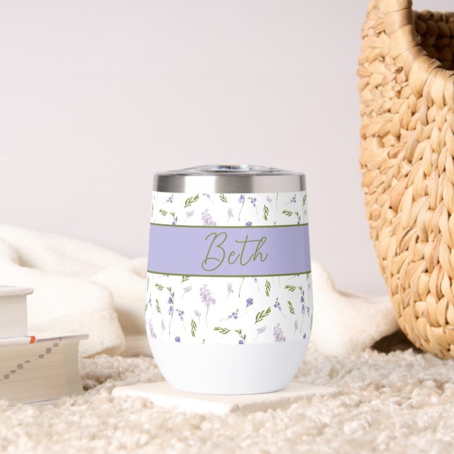 Blaue Wildblumen-Wasserfarbe-Monogramm-Name  (Wohnzimmer (gedreht))