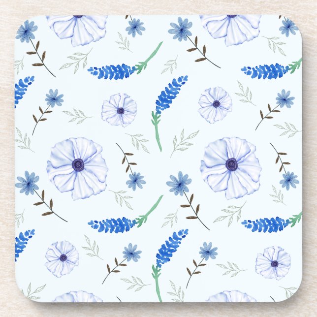Blaue Wildblumen-Wasserfarbe-Unterlage Getränkeuntersetzer (Vorderseite)