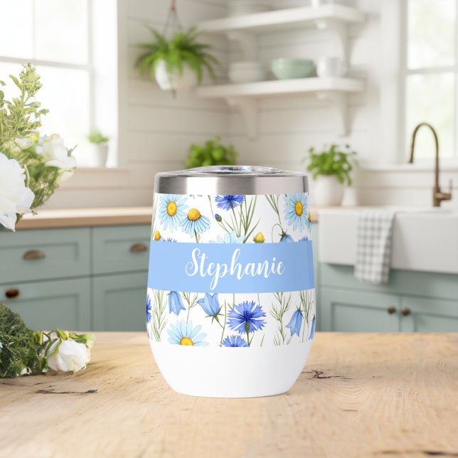Blaue Wildblumen-Wasserfarben-Monogramm-Name (Von Creator hochgeladen)