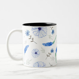 Blaue Wildblumen-Wasserfarben-Tasse Zweifarbige Tasse