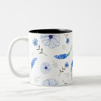 Blaue Wildblumen-Wasserfarben-Tasse Zweifarbige Tasse