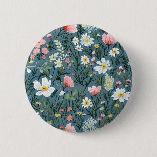 Blaue Wildblumen-Wiesen-Cottagecore-Blumenmuster Button
