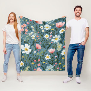 Blaue Wildblumen-Wiesen-Cottagecore-Blumenmuster Fleecedecke