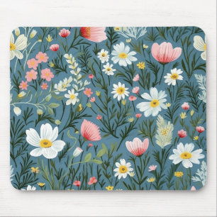 Blaue Wildblumen-Wiesen-Cottagecore-Blumenmuster Mousepad