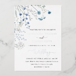 blaue Wildblumen Winterhochzeit Folieneinladung