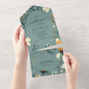Blaue Wildblumengarten Mädchen Baby-Party All In One Einladung