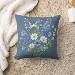Blaue Wildblumenstrauß Botanische Illustration Kissen