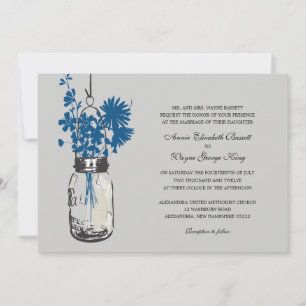 Blaue wilde Blumen & Mason Jar Hochzeits Einladung