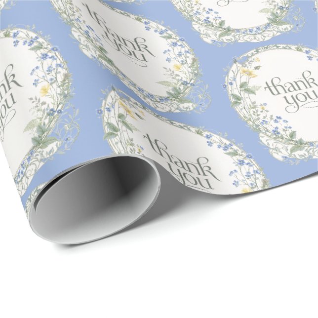 Blaue Wilde Blumenkrone Elegante Botanik Geschenkpapier (Rolleneckpunkt)