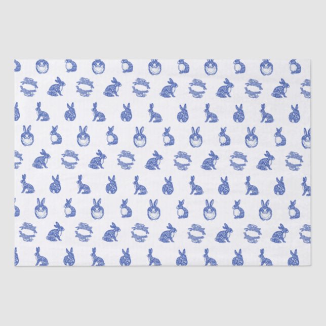 Blaue Willow Rabbit Whimsical Isle of Rabbits Seidenpapier (Vorderseite)