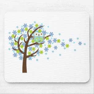 Blaue windige Baum-Eule Mousepad