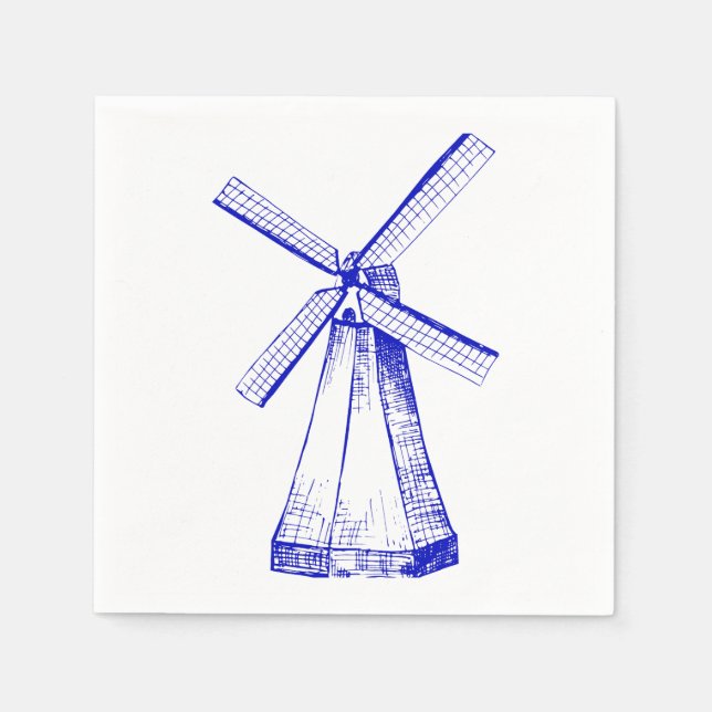 Blaue Windmühle Serviette (Vorderseite)