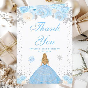 Blaue Winter Blondhaar Prinzessin Geburtstagsfeier Dankeskarte