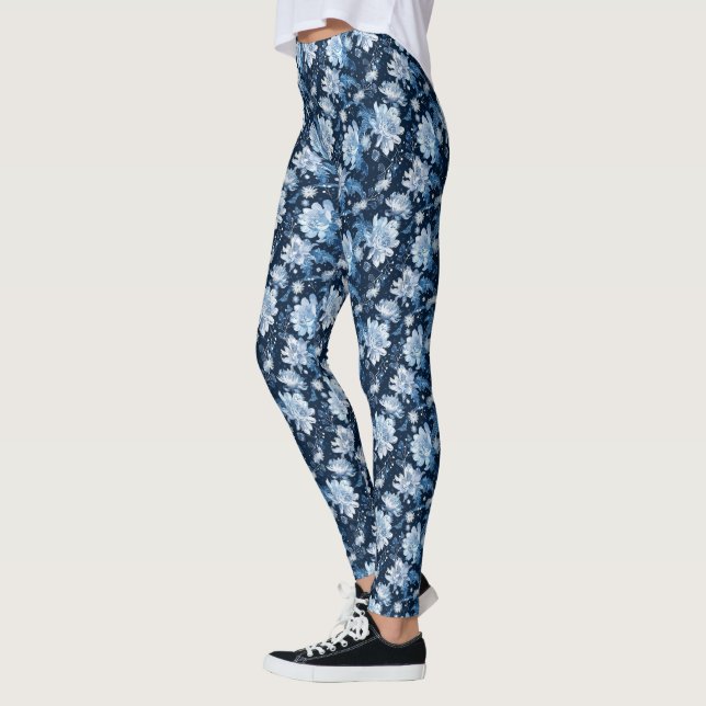 Blaue Winter-Blume mit Fliesen Leggings (Links)