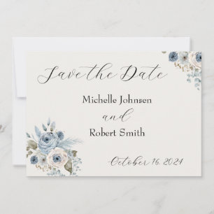 Blaue Winter-Blumen-Flach-Save-The-Date-Karte Save The Date