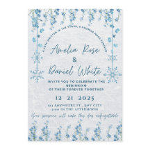 Blaue Winter-Blumen-Hochzeitseinladung 