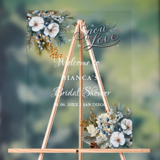 Blaue Winter-Boho-Floral-Willkommens-Hochzeitsdusc Acrylschild