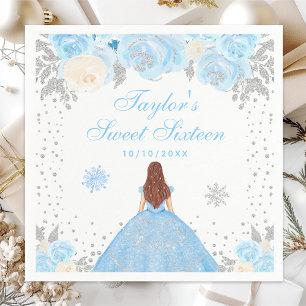 Blaue Winter-Braunhaar-Prinzessin Sweet Sixteen Serviette