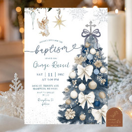 Blaue Winter Coquette-Schleife Weihnachten Taufe Einladung