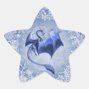 Blaue Winter-Drache-Fantasie-Natur-Kunst Stern-Aufkleber