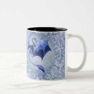 Blaue Winter-Drache-Fantasie-Natur-Kunst Zweifarbige Tasse