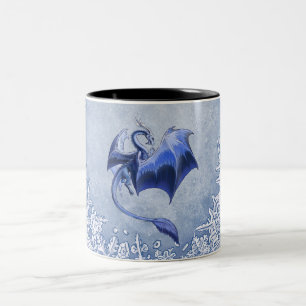 Blaue Winter-Drache-Fantasie-Natur-Kunst Zweifarbige Tasse
