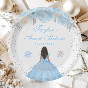 Blaue Winter-Dunkle-Haut-Prinzessin Sweet Sixteen Pappteller