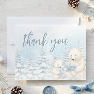 Blaue Winter-Eisfuchs-Wasserfarben-Babyparty Flach Dankeskarte