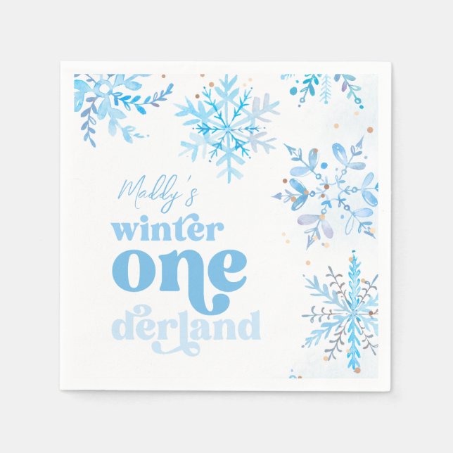 Blaue Winter-Onederland-Partyservietten Serviette (Vorderseite)
