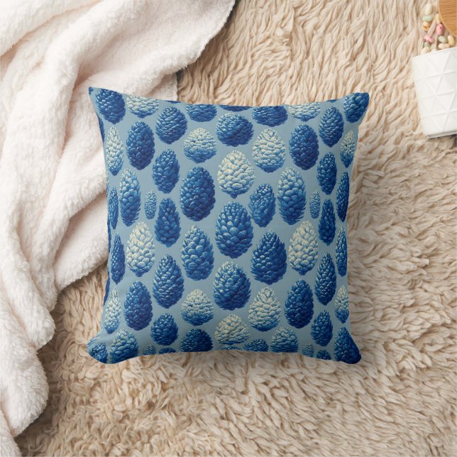Blaue Winter Pine Cone Muster Kissen (Decke)