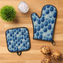 Blaue Winter Pine Cone Muster Ofenhandschuh & Topflappen-Set
